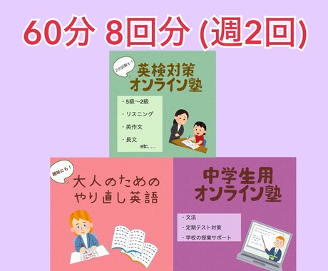 英語オンラインレッスン(月8回/60分) 致します 中学生、大人のためのやりなおし英語、英検対策 　対象 イメージ1
