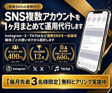 SNS複数アカウントを1ヶ月まとめて運用代行します 複数のSNSを1つの窓口で。総フォロワー400万人のチーム イメージ1