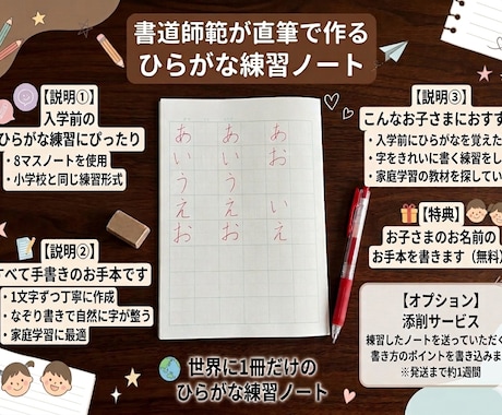 入学準備に！書道師範がかきかた練習ノート書きます 書道師範が直筆で作る練習ノート（ひらがな、カタカナ、お名前） イメージ2