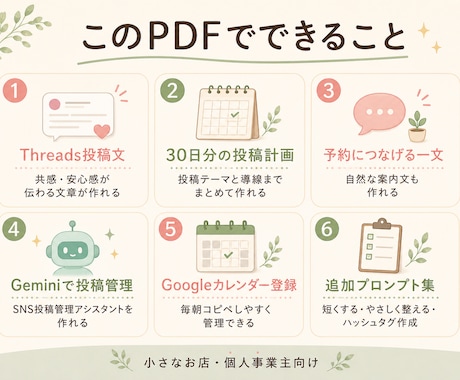 小さなお店のAI集客設計シートを販売します ChatGPTで30日分のSNS投稿が作れるテンプレPDF イメージ2