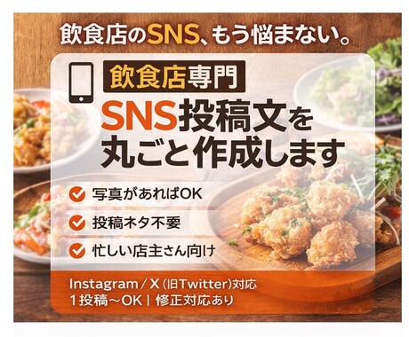 飲食店SNSの投稿文章を作成します 宣伝感なしの写真に合う自然な文章を考えます！ イメージ1
