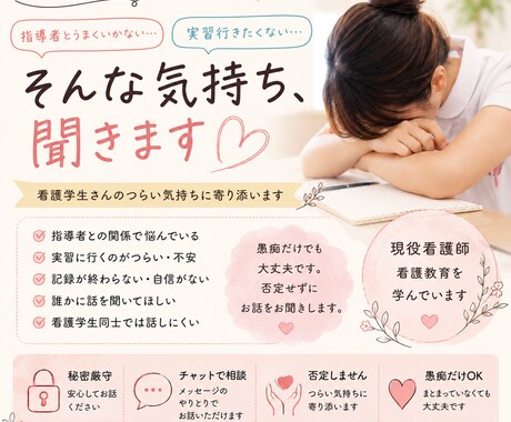 現役看護師が実習の悩みをお聞きします 指導者とうまくいかない、実習行きたくない…聞きます イメージ1