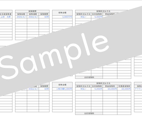 保険加入一覧表を作成します 生命保険・損害保険の加入一覧と各保険種目の補償内容整理します イメージ1