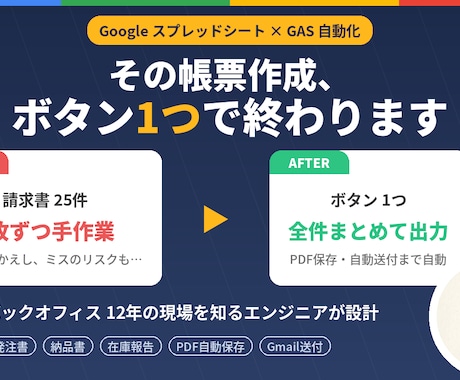 Excel/GASで請求書・帳票を自動作成します 請求書/見積書/納品書/月次帳票を自動出力 イメージ1