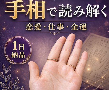 あなたの手相を鑑定し、1日でお届けします あなたの人生、悩みに手のひらから読み解きます イメージ1