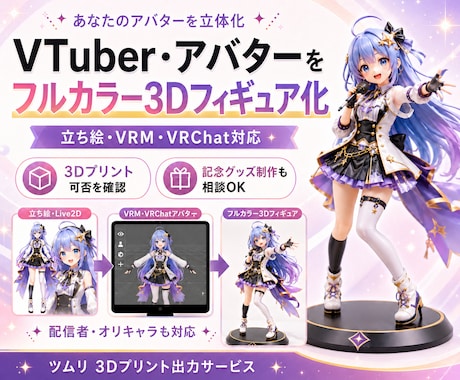 VTuberキャラを3Dプリントフィギュアにします 立ち絵・VRM・3Dモデルからフルカラーフィギュア作成 イメージ1