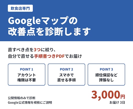 飲食店のGoogleマップの改善点を診断します イメージ1