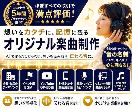AI任せじゃない！会社や店の想いを歌詞と音にします イメージ1