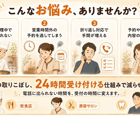 電話・予約の取りこぼし、24時間なくします 忙しくても営業時間外でも、電話と予約を逃しません イメージ2