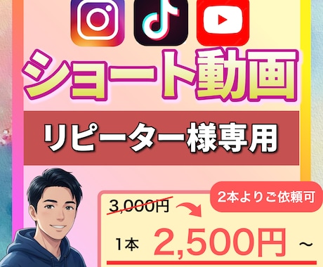 リピーター様1本2500円でショート動画編集します 【2本パック】伝わる構成と見やすさにこだわった編集を行います イメージ1
