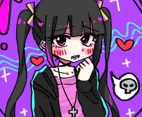病みかわ・ポップなSNSアイコン描きます 個性派イラスト／カラフルで印象に残る絵柄です イメージ1