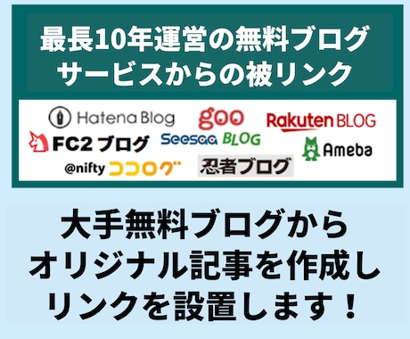 最長10年運営の無料ブログからリンクを設置します 9種類のブログサービスのブログからの被リンクを獲得できます イメージ1