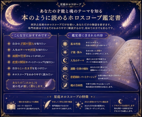 星庭ホロスコープ|西洋占星術で才能を読み解きます 生まれ持った才能、人生テーマを、出生図から丁寧に読み解きます イメージ2
