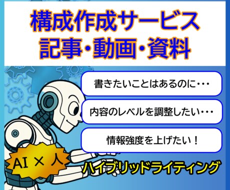 構成作成▶記事・台本・資料の高品質な構成作成します 伝わる文章は構成で8割決まる！AIを使いこなすから高品質！ イメージ1