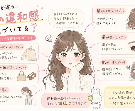 そのコーデ微妙な理由、色だけで一言診断」します なんか変？を１箇所伝えます。。 イメージ1