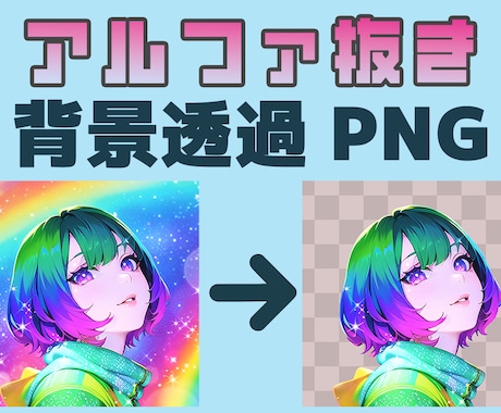 イラスト・キャラクター画像を【アルファ抜き】します イラストやキャラクターの背景透過してアルファつきPNG素材に イメージ1