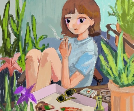 思い出の風景と大切な人を描きます 少し不思議で切ない雰囲気の絵を作成します イメージ1
