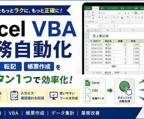 Excel集計・転記作業をVBAで自動化します 手入力・集計ミスを減らす使いやすい業務ツールを作成します イメージ1