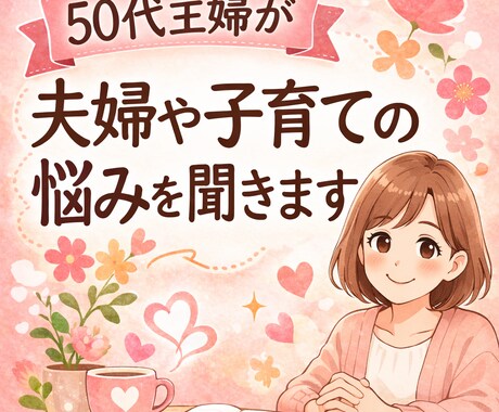 50代主婦が夫婦や子育ての悩みを聞きます 「同じ主婦の立場で、否定せずに気持ちを受け止めます」 イメージ1
