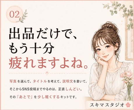 出品後SNS投稿がラクになるキットをご用意します フリマアプリのURLを送るだけでSNS投稿文をAIが返信 イメージ2