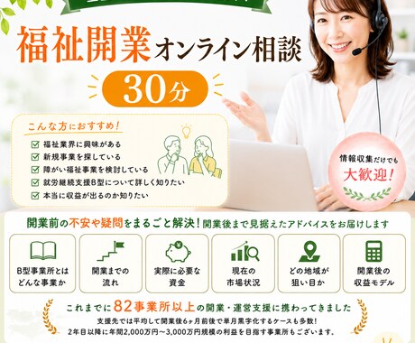福祉開業オンライン相談　募集します 【全国82事業所支援】未経験から始める福祉起業相談 イメージ1