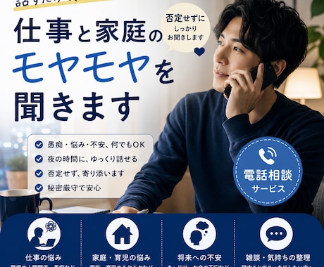 考えすぎる人向け。仕事/家庭のモヤモヤ聞きます 否定せず、寝る前に気持ちを整理します イメージ1
