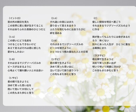 現役音楽学校生のボカロPが心に響く作詞をします ライター経験も踏まえた幅広い語彙から最適な表現をお届け イメージ2