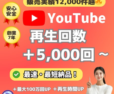 オススメ⭐️YouTube＋5,000回増やします ⭐️最速・最短⭐️再生回数＋5,000回増えるまで拡大します イメージ1