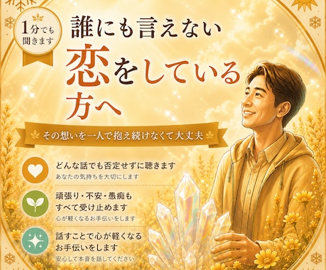誰にも言えない恋をしている方の心を軽くします 1分からでも。その想いを一人で抱え続けなくて大丈夫 イメージ1
