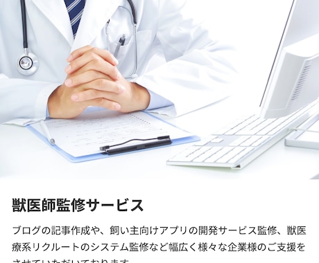 獣医師による各種サービスの監修を承ります 複数の獣医師によるそれぞれの得意分野を活かしたサポートを提供 イメージ1