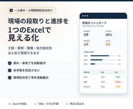 建設現場の段取り・進捗管理Excelを作ります イメージ1