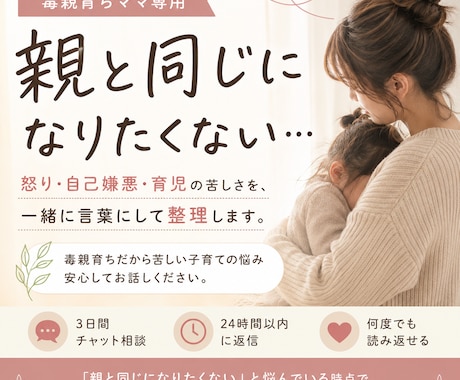 毒親と同じになりたくないママへ│不安を整理します 貴方だけじゃない。育児中に蘇る過去の傷や自己嫌悪、整理します イメージ1