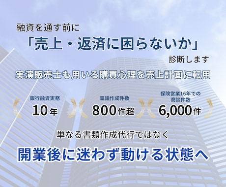 公庫フォーマットに頼らない独自の計画書作成します 融資のためだけで終わらない事業の成功を考えた計画書 イメージ2