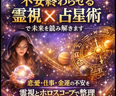 不安を抹消する霊視✖️占星術で未来を解き明かします 金運・恋愛・仕事の不安を霊視とホロスコープで見える化 イメージ1
