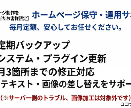 納品済サイトの保守・更新・バックアップをします 当方で制作した方限定！公開後のサイト運用を丸ごとサポート イメージ1