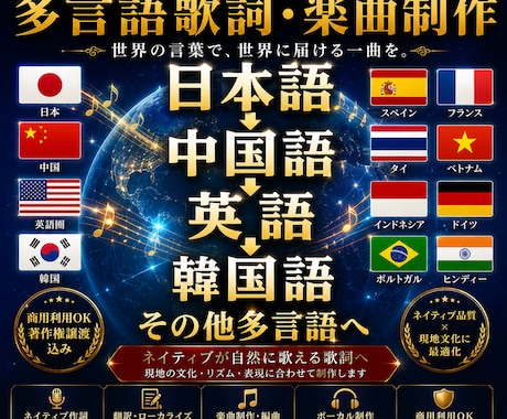 オリジナル曲、英語、中国語、多国語で制作致します イメージ1