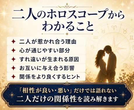 恋愛・結婚の相性をホロスコープで読み解きます 2人の惹かれ合う理由・すれ違う原因・関係改善のヒントを具体化 イメージ2