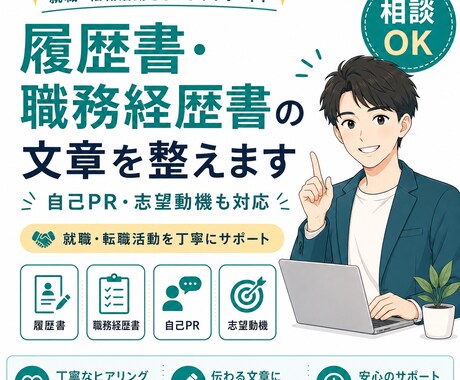 履歴書・職務経歴書の文章を整えます 自己PR・志望動機を読みやすく作成します イメージ1