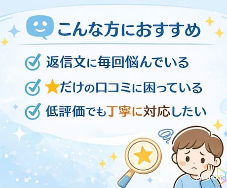 口コミ返信を丁寧に対応します ★のみ。低評価にも、丁寧対応！ イメージ2