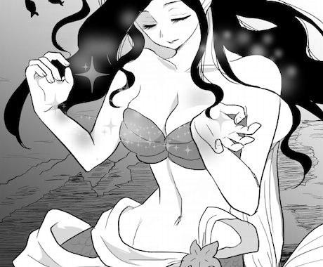 美しい女性のモノクロイラスト承ります モノクロ、グレースケールのアイコンやイラストはいかかですか？ イメージ1