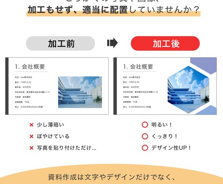 画像加工もOK！魅せる資料を作成します デザインの力をプラス！見やすく・魅力的な資料をお届けします イメージ2
