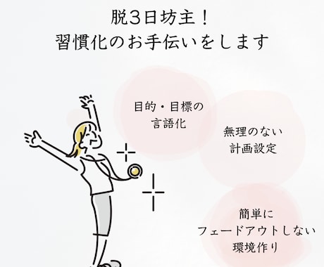 脱3日坊主！習慣化のお手伝いをします 1人では挫折しやすい行動が定着するようサポートします。 イメージ1