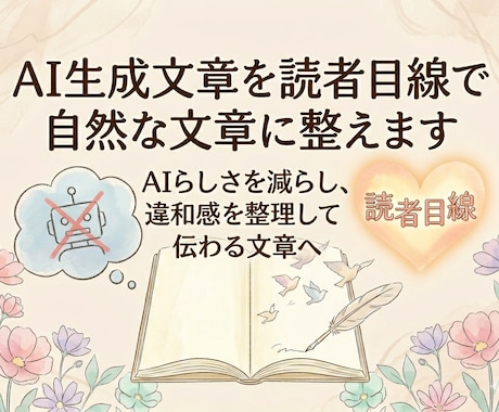 AI生成文章を読者目線で自然な文章に整えます AIらしさを減らし、違和感を整理して伝わる文章へ イメージ1