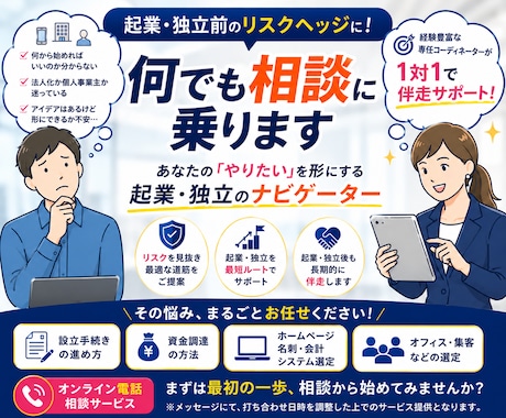 起業・独立前のリスクヘッジに!何でも相談に乗ります あなたの『やりたい』を形にする。起業・独立のナビゲーター イメージ1