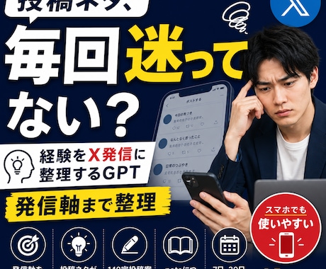 毎回迷うX投稿ネタと発信軸を整理します 投稿に迷う時間を減らし、発信の方向性を整える イメージ1