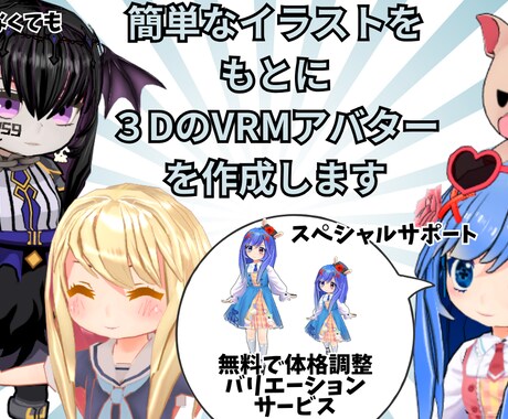 オーダーメイドでオリジナル３Dアバターを作成します 簡単なイラストでOK ! イラストをもとにVRMを作成します イメージ1