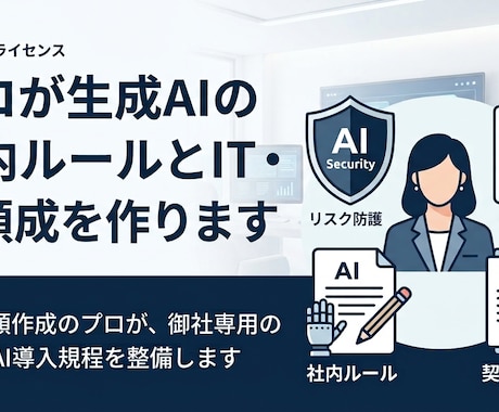 プロが生成AIの社内ルールと契約書を作ります ITと法務のプロが、御社専用の安全なAI導入規程を整備します イメージ1