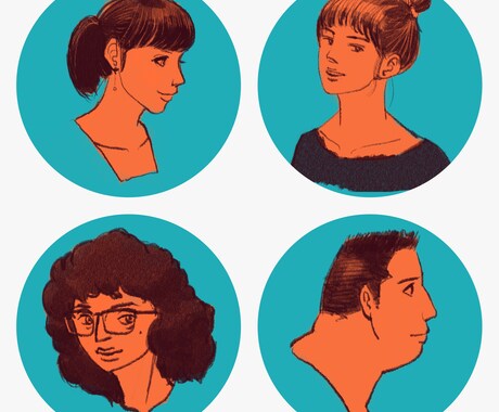 似顔絵を描いてSNS用のアイコンを作ります 古い印刷物のような色彩で、一味違うアイコンに。 イメージ1