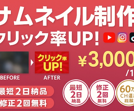クリック率UP！YouTubeサムネ制作します 登録者60万人チャンネル運用経験のプロがデザイン イメージ1