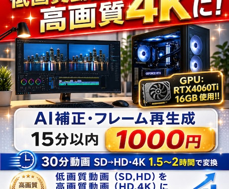 動画変換！高画質動画　FHD,４Kに変換致します イメージ1